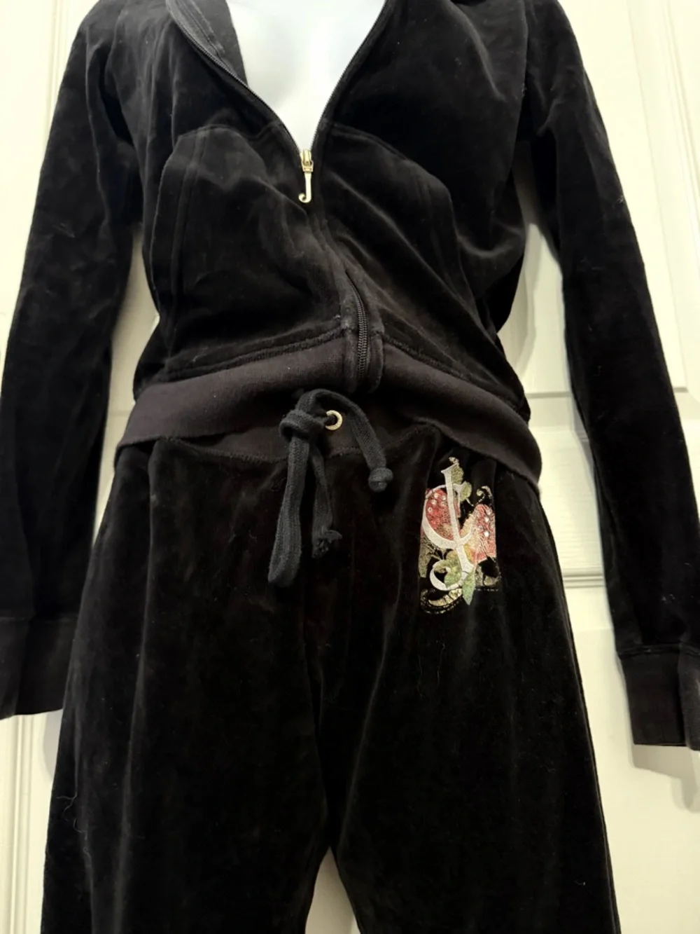 Juicy Couture Black Velour Track Jacket & Joggers Set with Gold Hardware - Picture 2 of 7